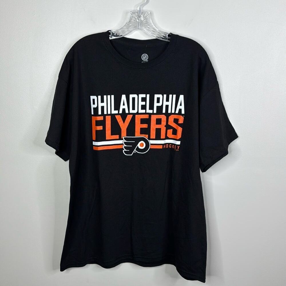 NHL Philadelphia Flyers Men’s T-Shirt Black Orange Logo Size Large 100% Cotton